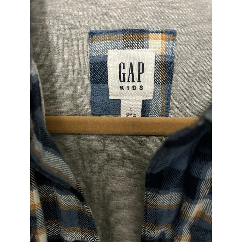 Gap Kids Boys Shacket size L Blue Plaid Flannel Shirt Jacket Jersey Lined preppy